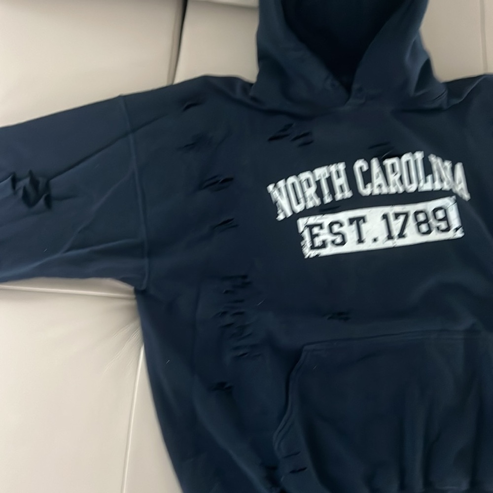 Furst of a Kind Unisex Reworked Vintage Unique North Carolina University Hoodie - Picture 2 of 6